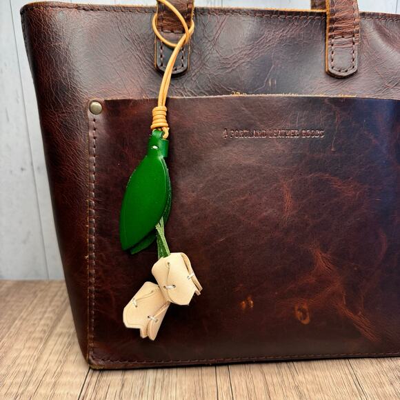 Genuine Leather Tulip Bag Charm White Tulip Spring Flowers Leather Charm - Picture 2 of 7